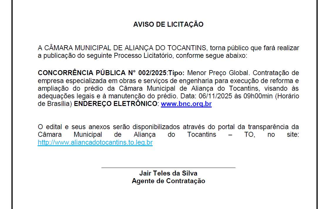 Aviso de Licitação